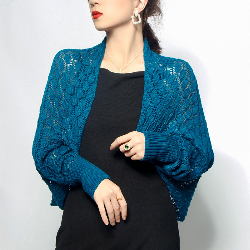 K627 Loose matching cheongsam shawl hollow thin jacket sunscreen knitted cardigan long-sleeved small waistcoat female summer air conditioning