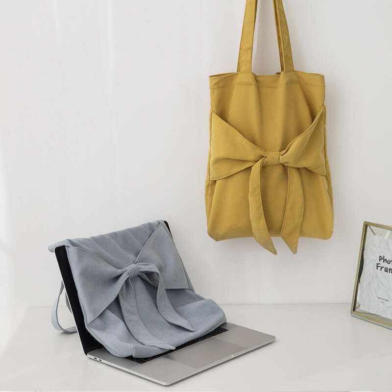 Bowtie Tote Artistic Single Shoulder Women's Student Canvas Bag, Niche Design, Large Capacity Handbag