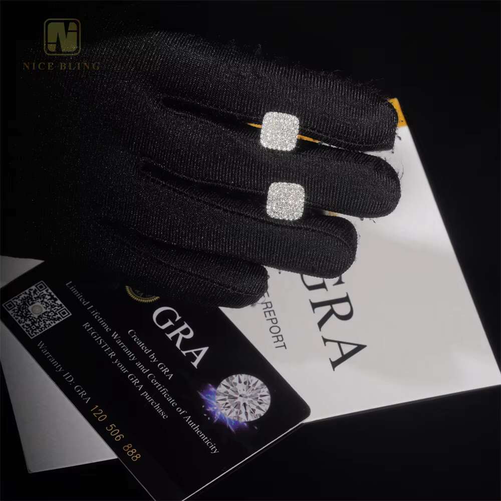 3 Rows 925 Sterling Silver Stud Earring Pass Diamond Tester GRA Certification Ice Out VVS Moissanite Diamond Ear Studs for Women