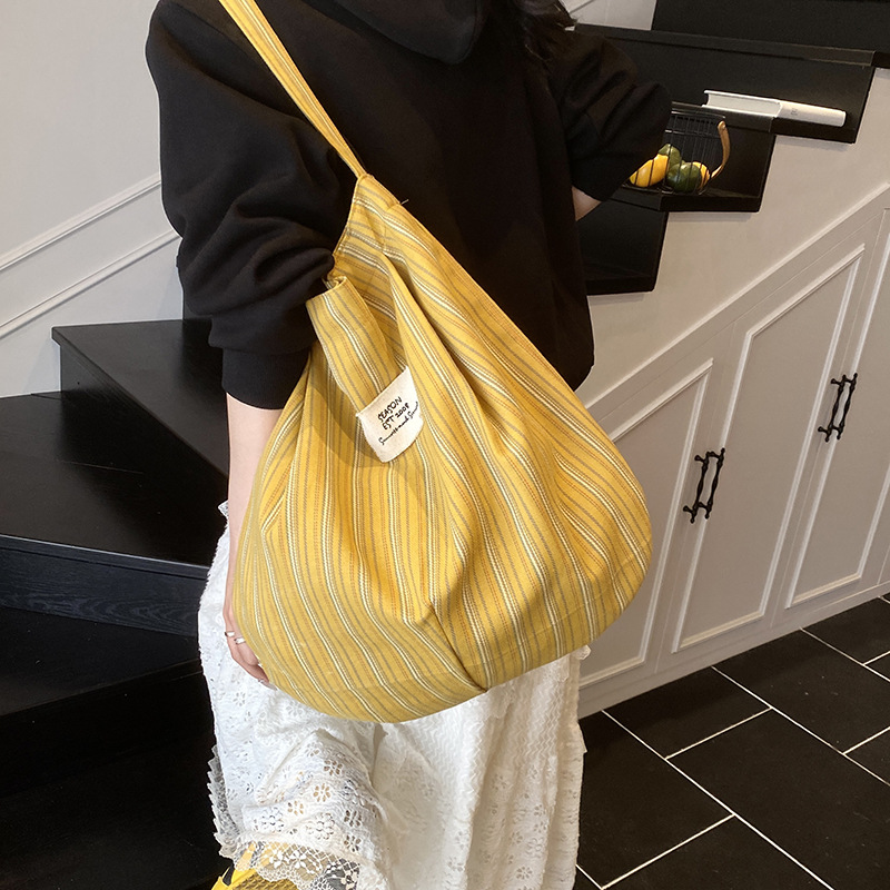 fashion canvas bag Korean style lazy underarm bag 2025 new large capacity striped cloth bag casual shoulder bag