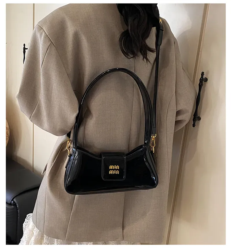 hot free shipping designer shoulder bags new casual handbag fashionable patent leather black Underarm bag for women