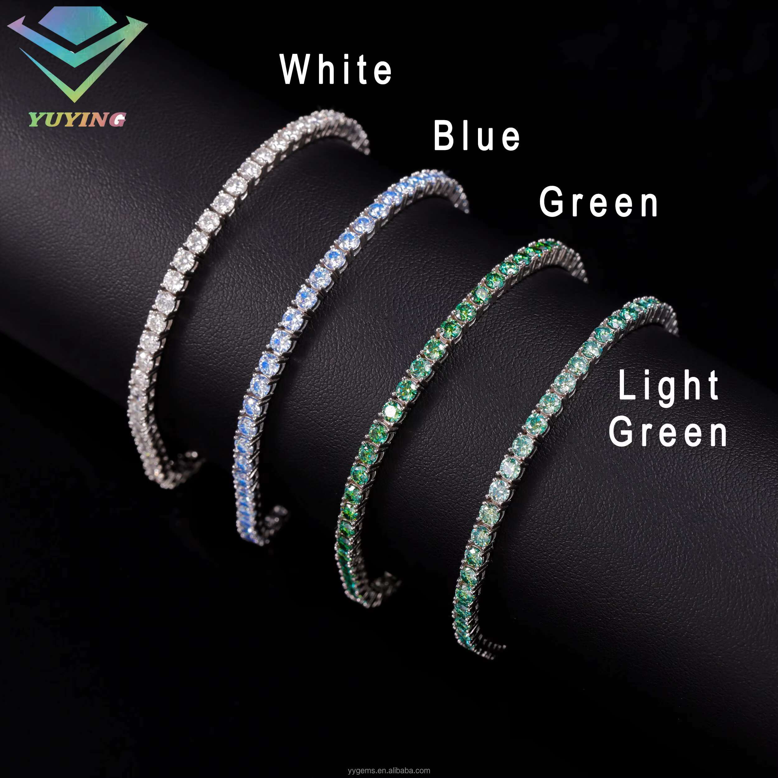 New Arrival Blue Green Diamond S925 Sterling Silver VVS Colorful Moissanite Tennis Chain Bracelet Necklace GRA Certificate