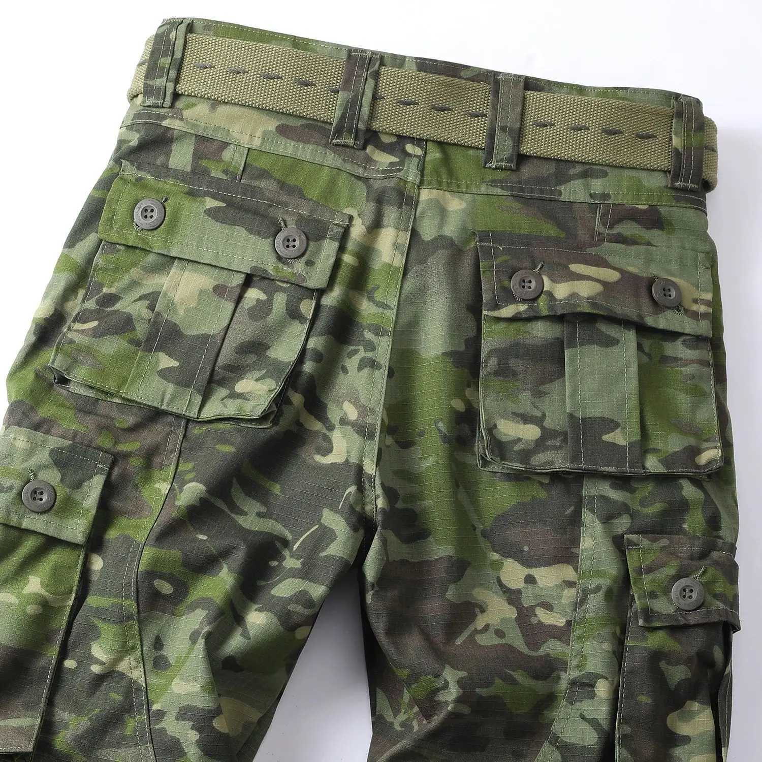 AKARMY camouflage pattern mens retro multi pocket outdoor pants mens cotton comfortable tactical pants (without belt) W250505