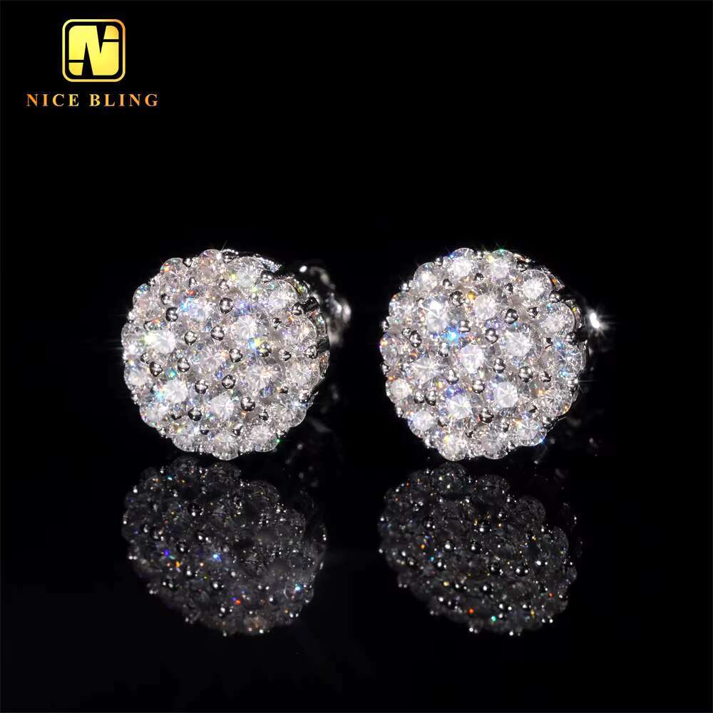 Shining Fashion Jewelry Earrings VVS Diamond Fully Iced Out 925 Silver Jewelry Moissanite Stud Earrings