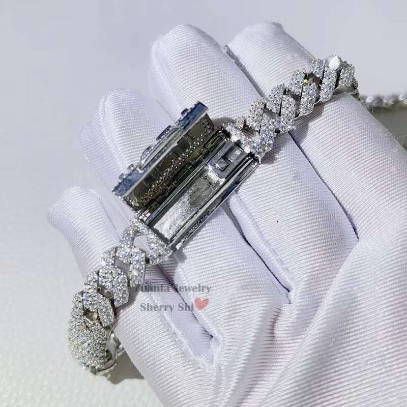 Zuanfa Jewelry Custom Made Name Clasp Miami VVS Moissanite Diamond 10MM Cuban Link Necklace Iced Out Cuban Chain