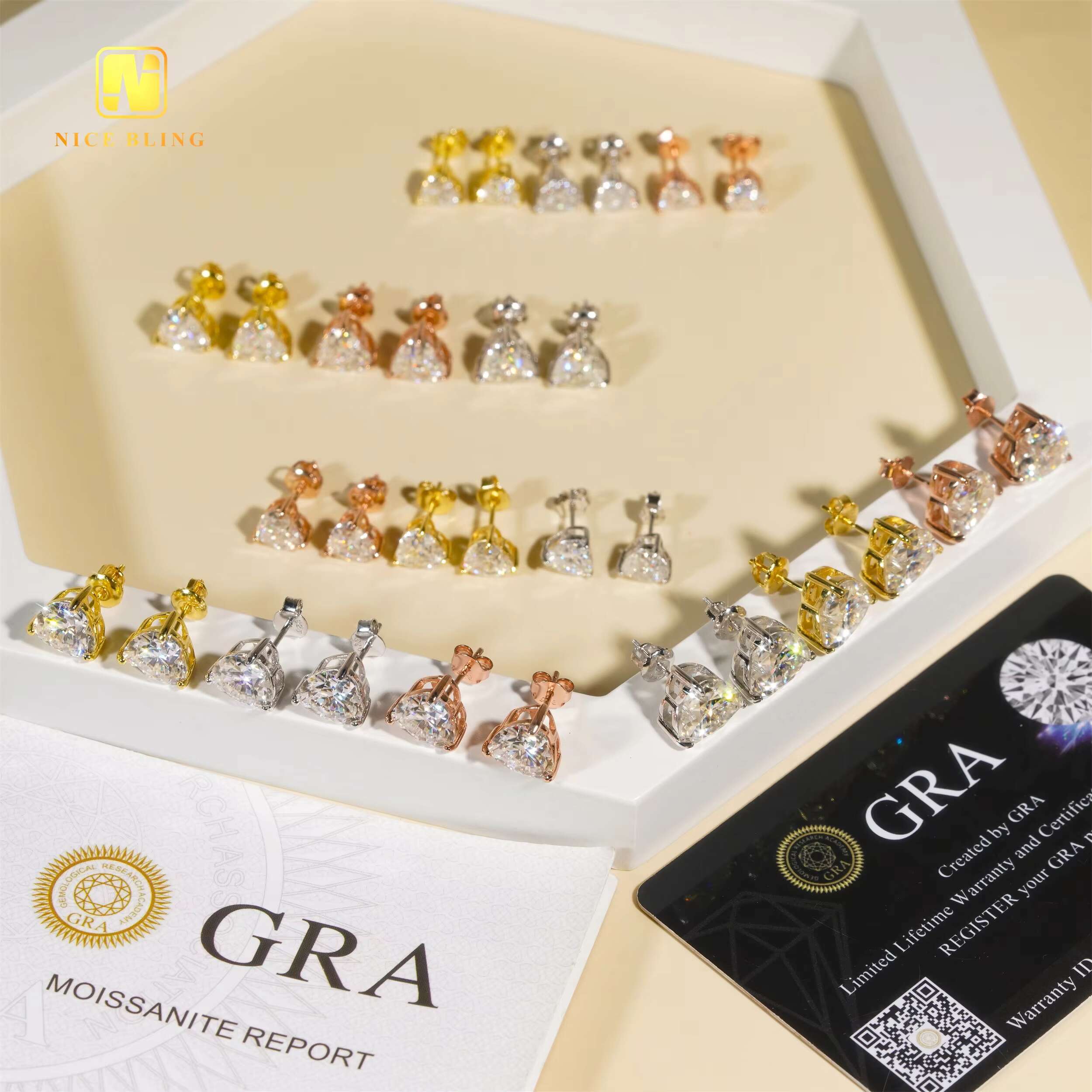 New Arrival 925 Silver Earrings Unisex Heart Shape Moissanite Diamond Ear Studs Screw Back/push Pack Fashion Jewelry