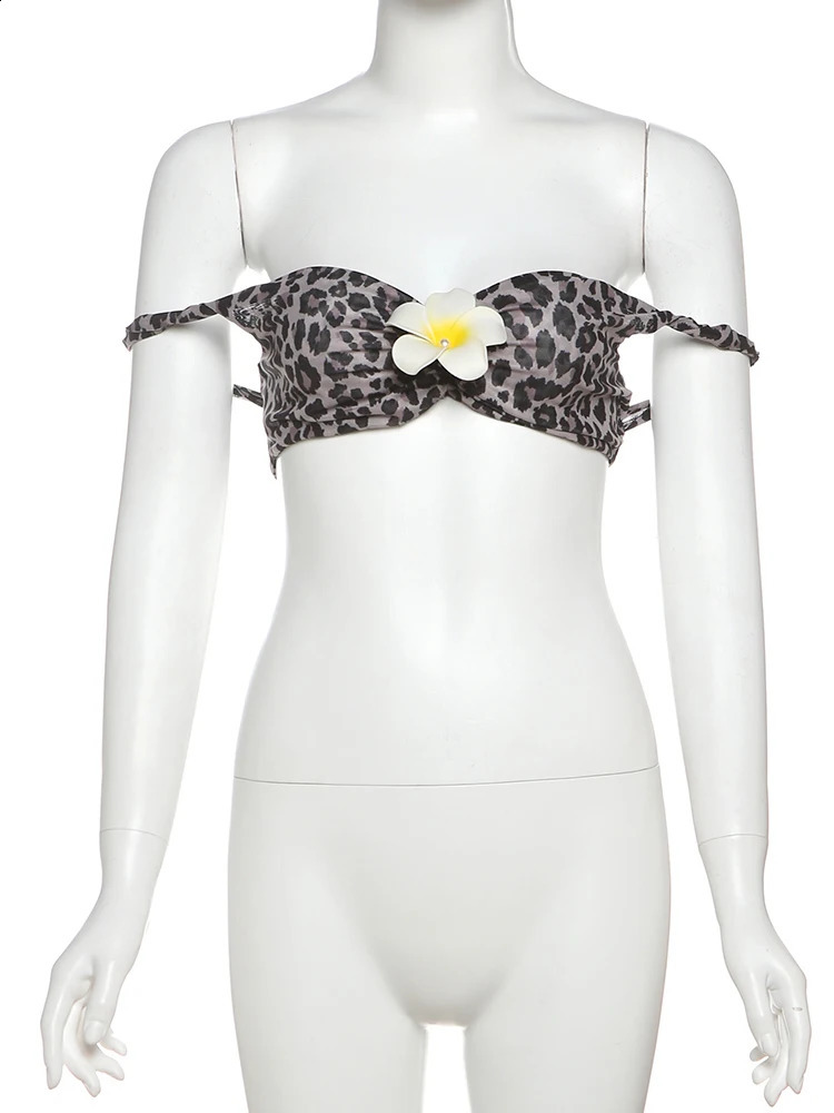 Weird Puss Flower 2piece womens sexy backless leopard print slant neck toppleated long matching club outfit 250430e