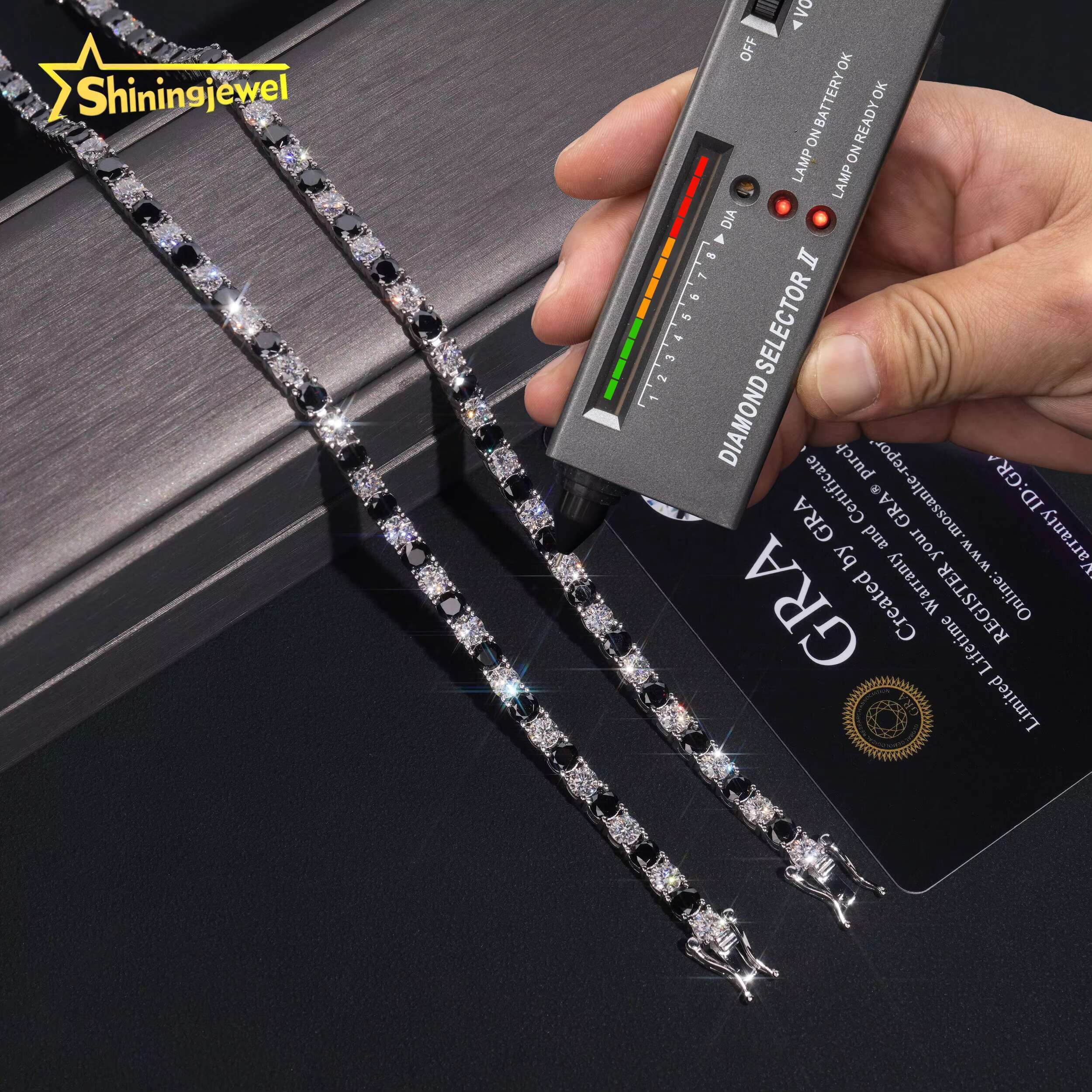 Iced Out Jewelry 4MM Black and White Moissanite Diamond Tennis Bracelet 925 Silver Hip Hop Tennis Bracelet