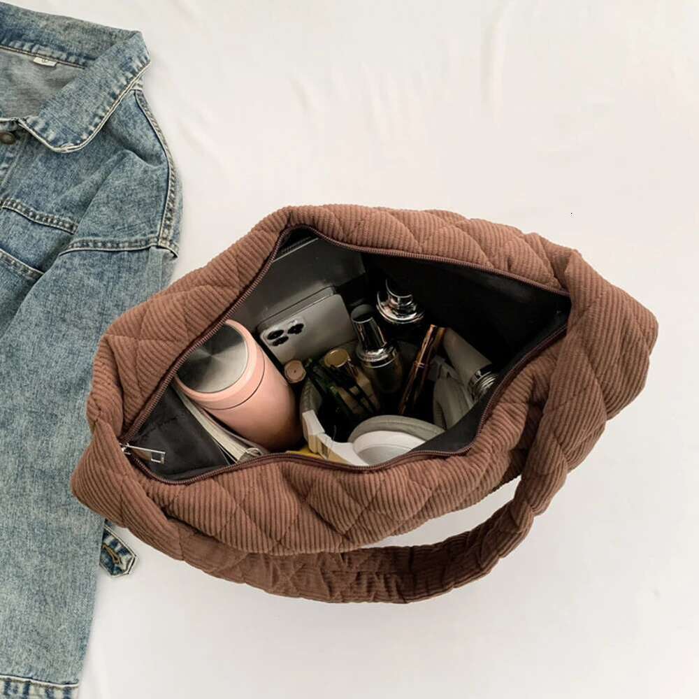 ddmy Stylish Women Underarm Corduroy Quilted Shoulder Trendy Bag Fashion Work Tote Retro Classic Purse Solid Color Handbag