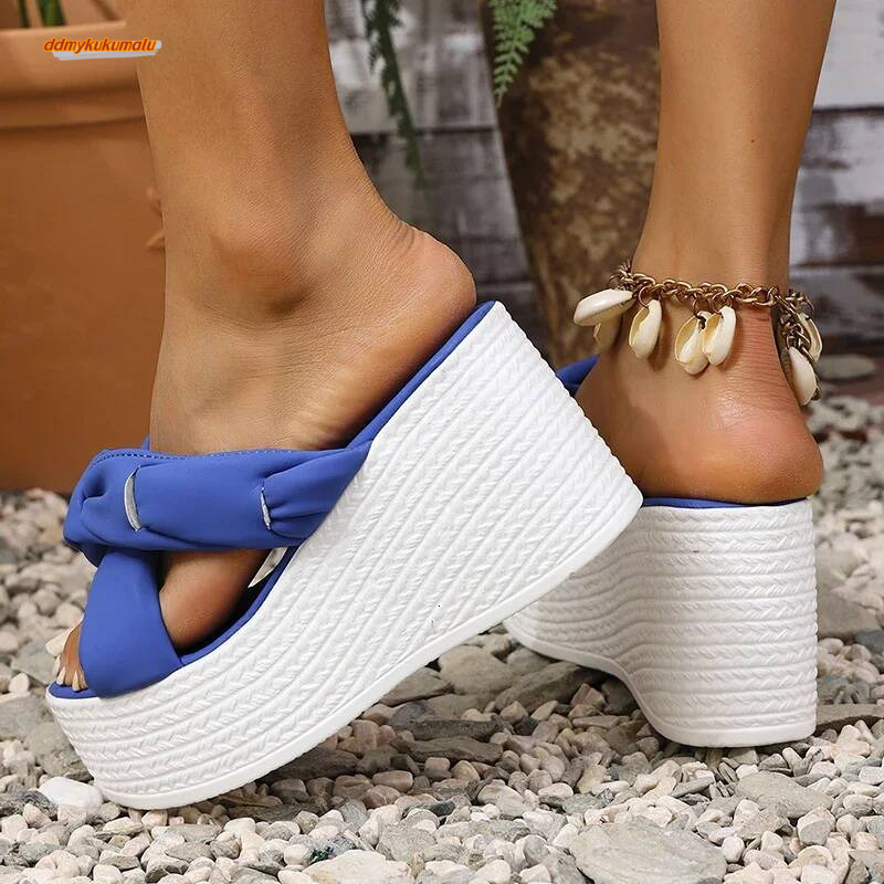 Cross Strap Wedge Heel Sandals for Women Summer 2025 Fashion Chunky Platform Sandalias Mujer Comfort Thick Bottom Beach Slippers ddmykukumalu