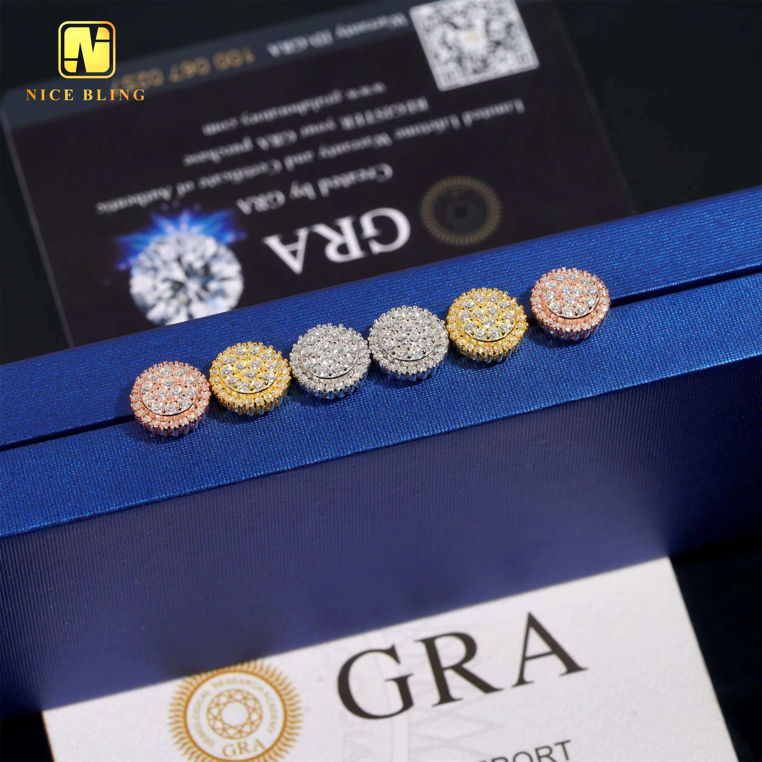 Fine Jewelry Earrings Pass Diamond Tester Moissanite Ear Studs 925 Silver Rose/Gold Plated Hip Hop Cluster Diamond Studs