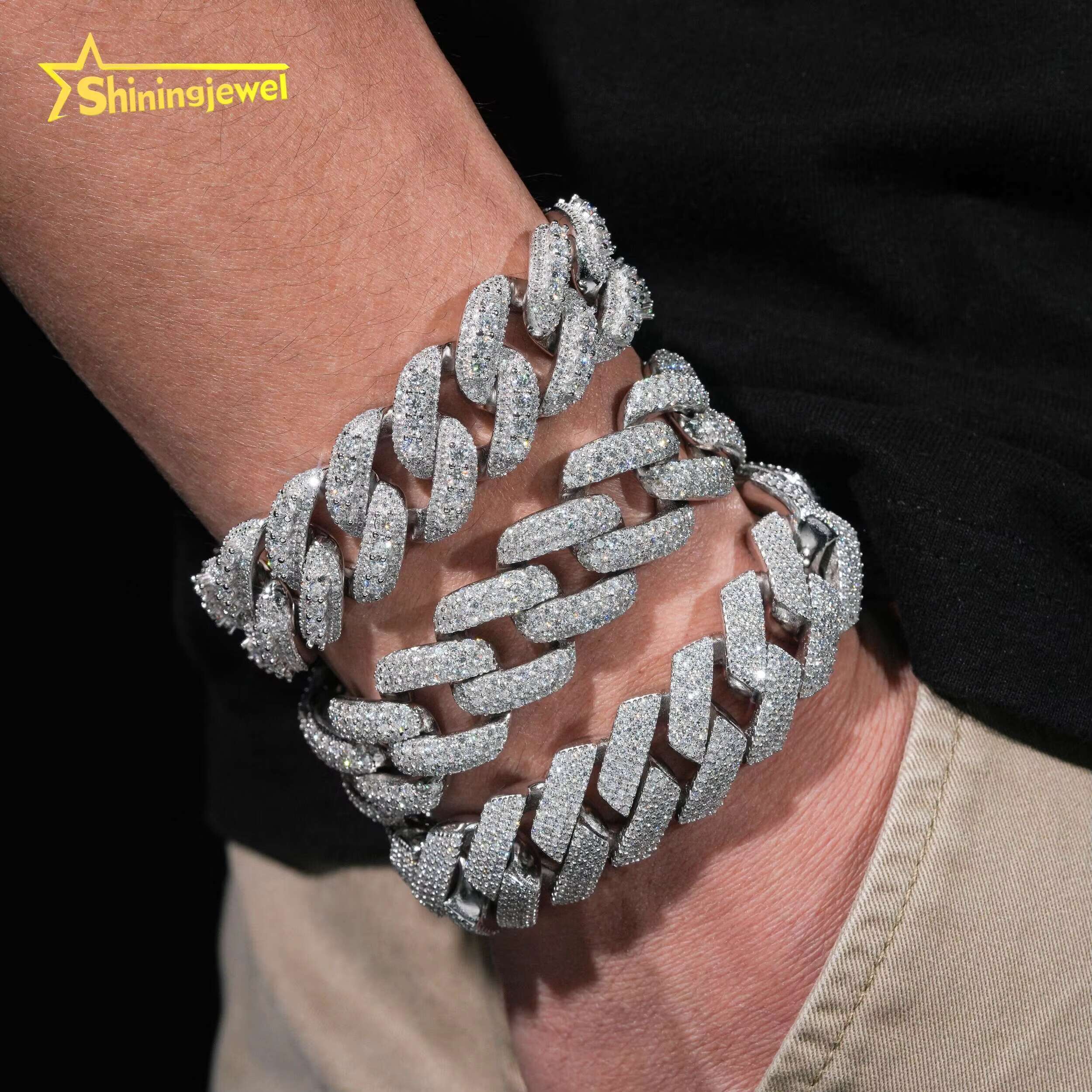 Mens Cuban Bracelet Sterling Silver 925 Luxury Gold Plated VVS GRA Moissanite Pass Diamond Test Hip Hop Cuban Link Chain