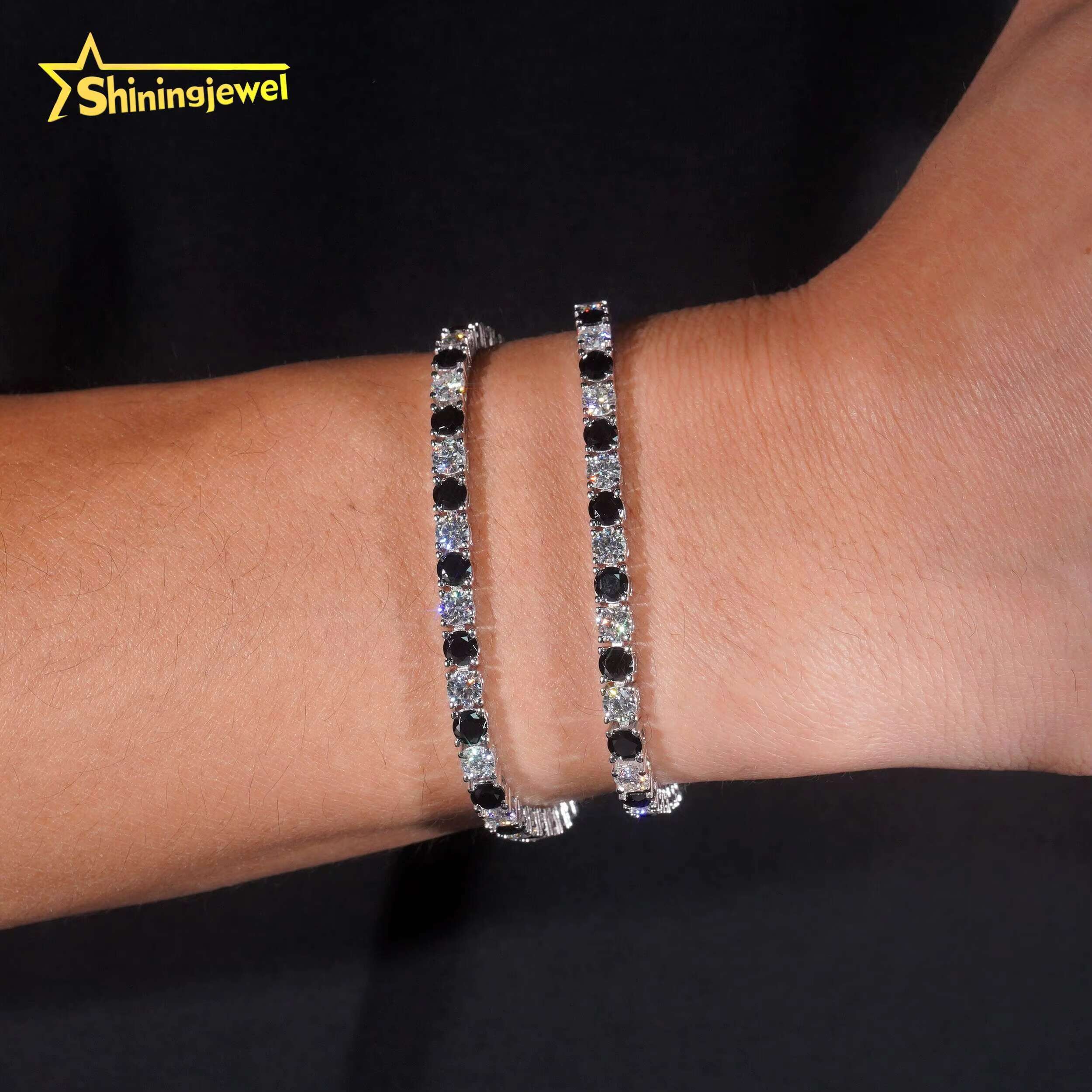 Iced Out Jewelry 4MM Black and White Moissanite Diamond Tennis Bracelet 925 Silver Hip Hop Tennis Bracelet
