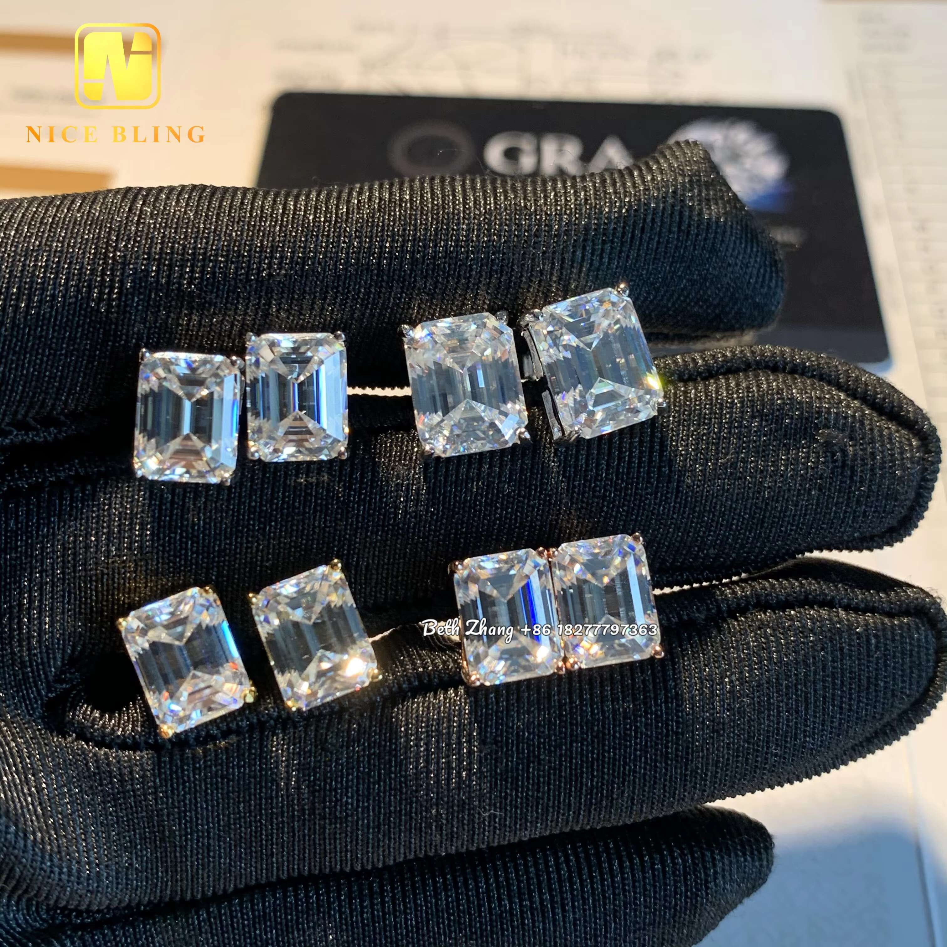 VVS D Emerald Moissanite Diamond Earrings 925 Silver Hip Hop Jewelry Luxury Men Women Fashionable Ear Studs