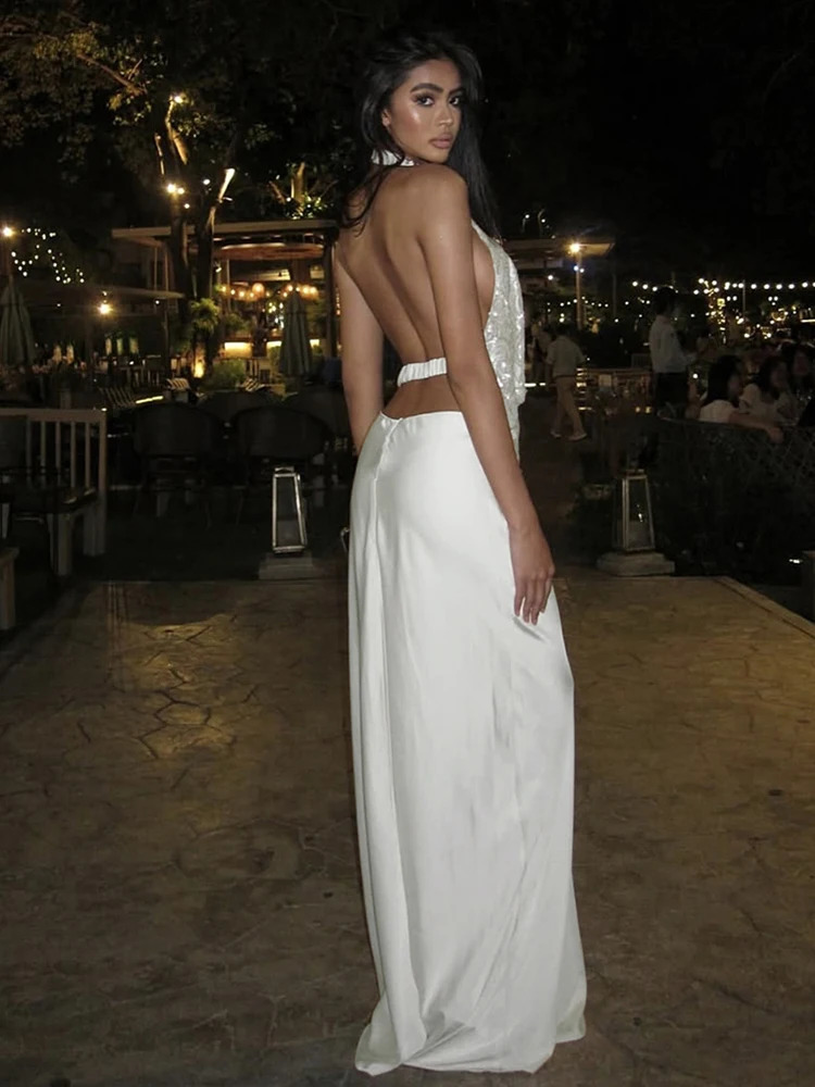 Niber Temperature 2piece Womens Swinging Collar Arab Backless TopSmooth Ski Resort Beach Party Matching Set 250430e