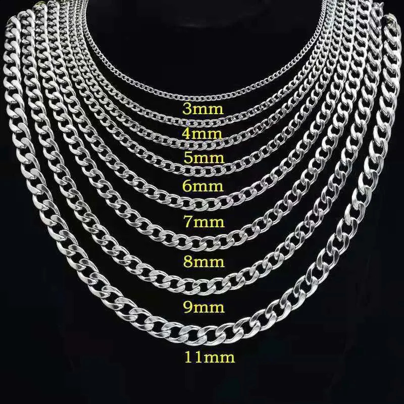 HNSP 3MM-15MM Stainless Steel Cuban Chain Necklace For Men Male Neck Jewelry Accessories 250427