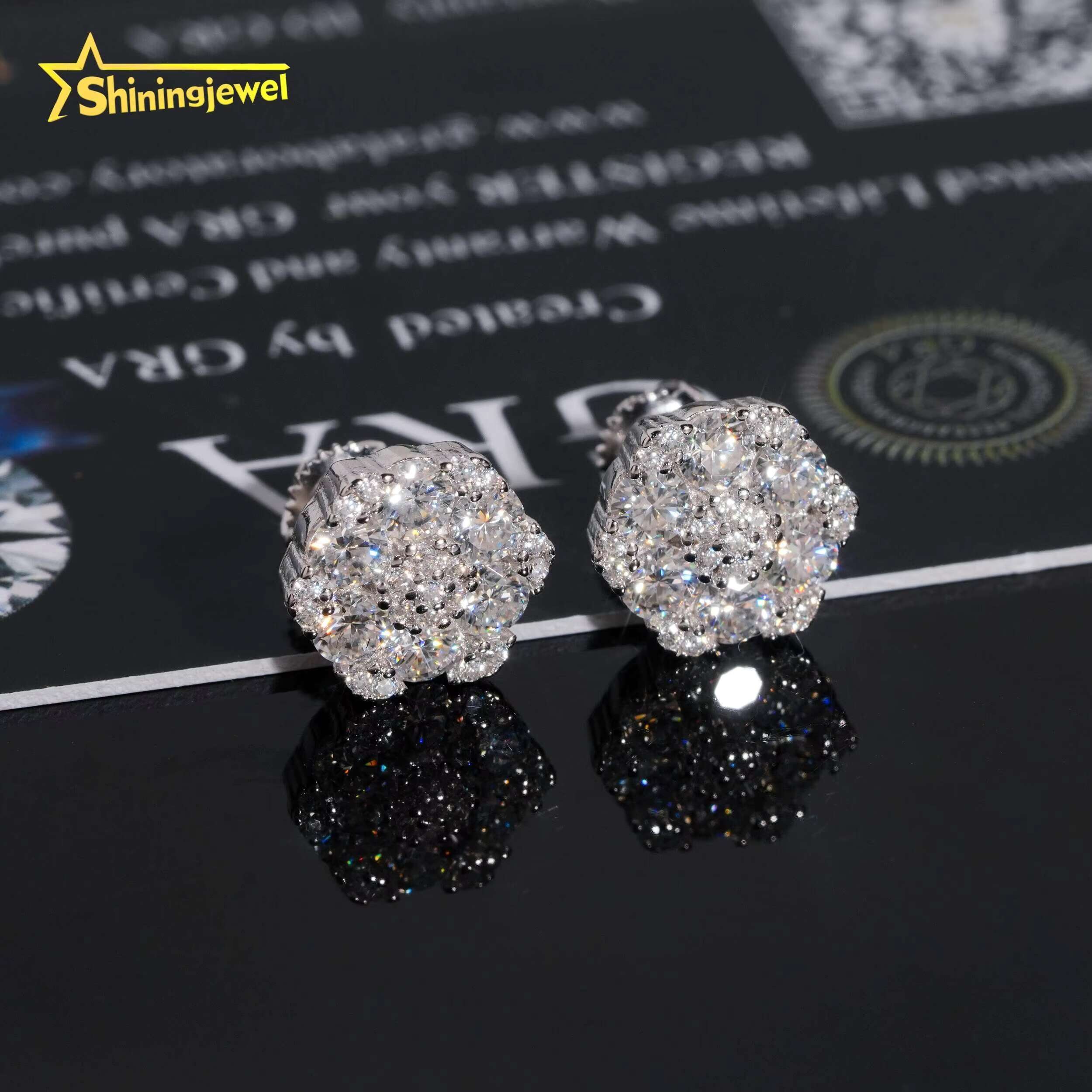 GRA Certificated Factory Price Iced Out 925 Silver Screw Back Stud Moissanite Diamond Earrings