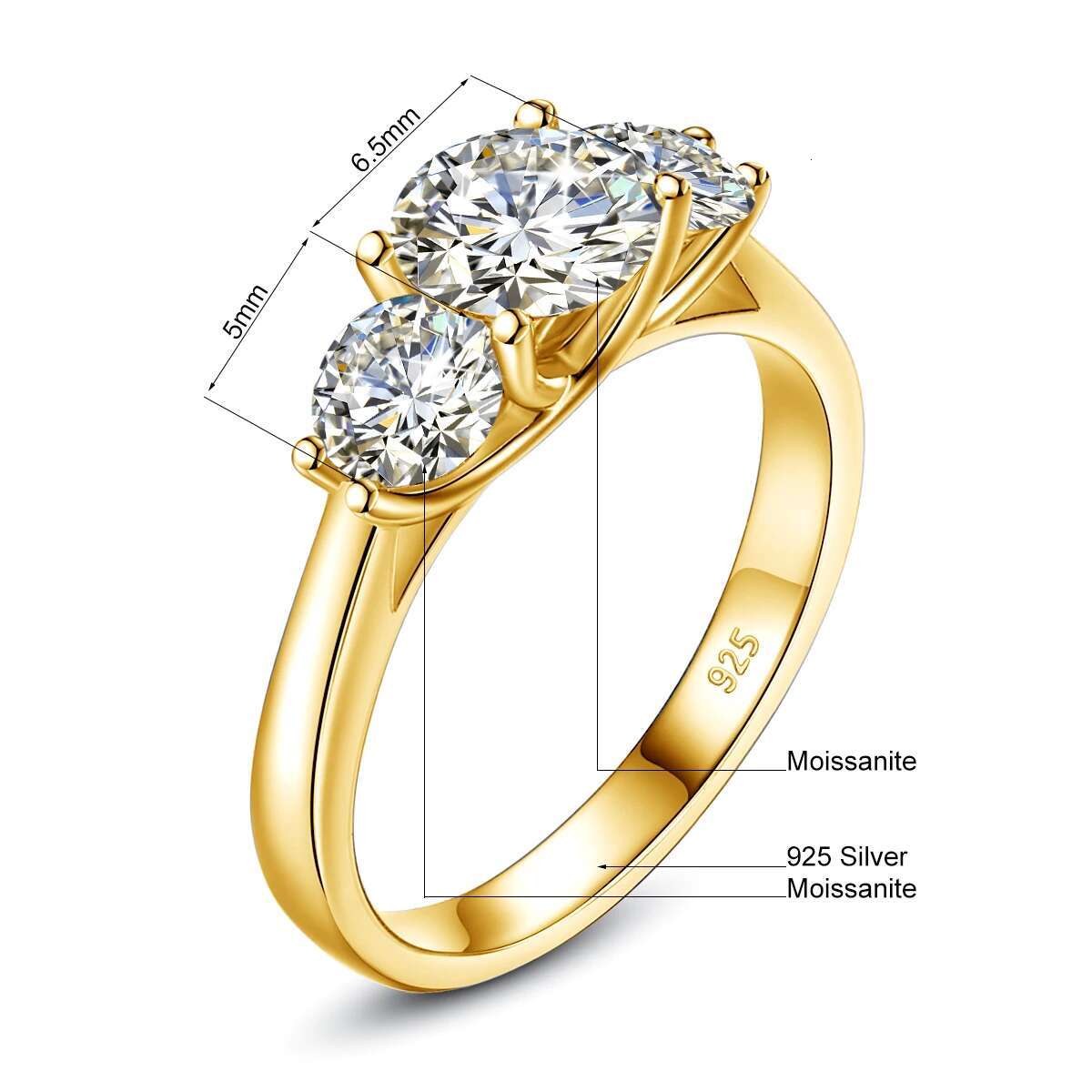 Yellow Gold Moissanite Rings for Women Total Is 2ct D Color VVS1Eternity Engagement Jewelry With Certificate Original Trend Gift
