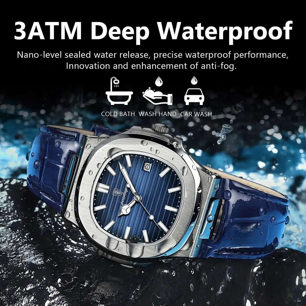 Top Square Man Watch Date Waterproof Luminous Men Wristwatch High Quality Leather Men's Quartz Watches+Box Reloj