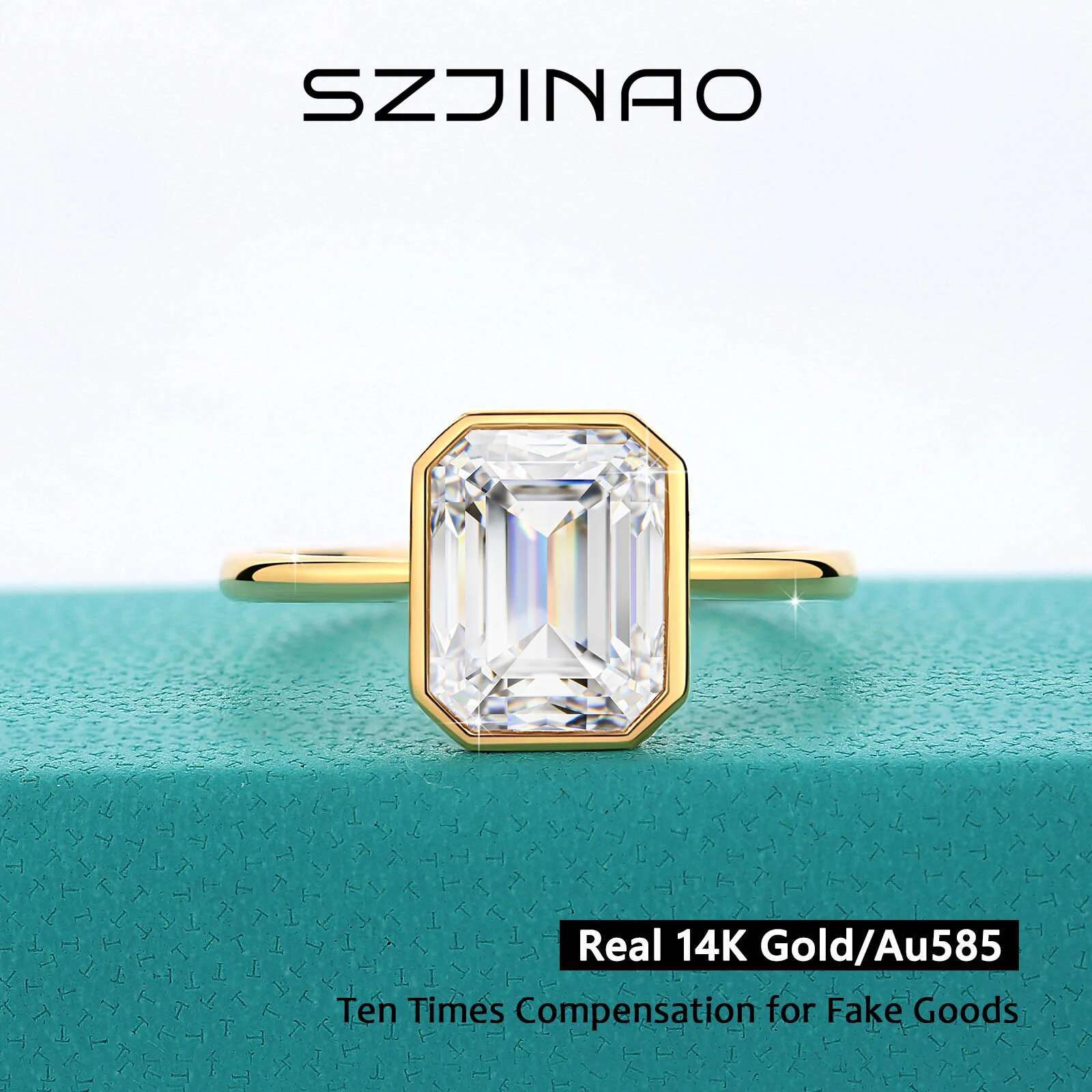 Emerald Cut Moissanite Ring 3CT for Women 14K Gold 100% Genuine Au585 Engagement Wedding Christmas Gifts Classsic