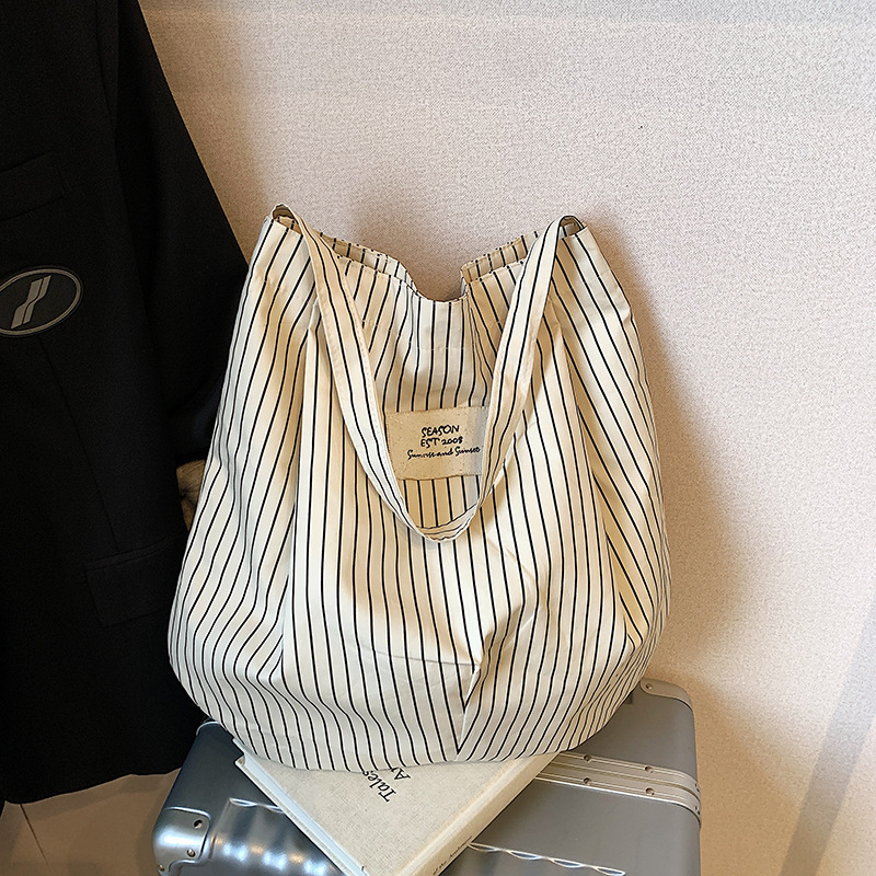 fashion canvas bag Korean style lazy underarm bag 2025 new large capacity striped cloth bag casual shoulder bag