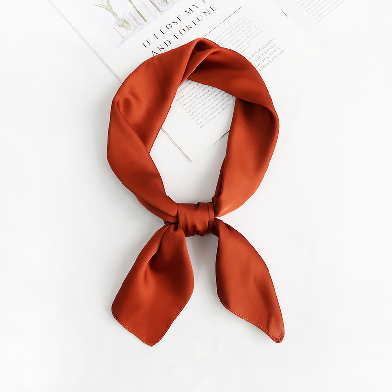K626 Solid color imitation silk satin chiffon 70 square scarf for women, simple hairband with shirt decoration, professional scarf