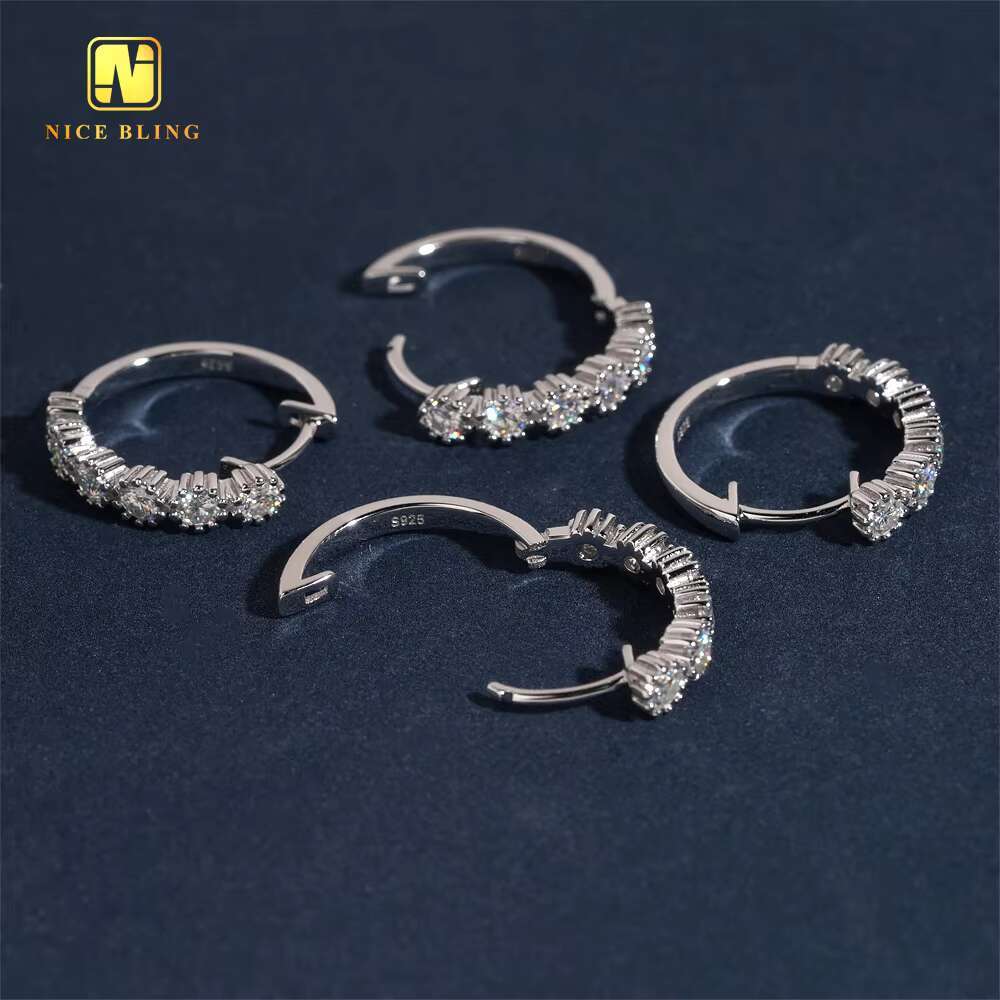 Iced Out Pass Diamond Tester Classic Hip Hop Jewelry 925 Sterling Silver VVS Moissanite Stone Diamond Hoop Earring for Women Men