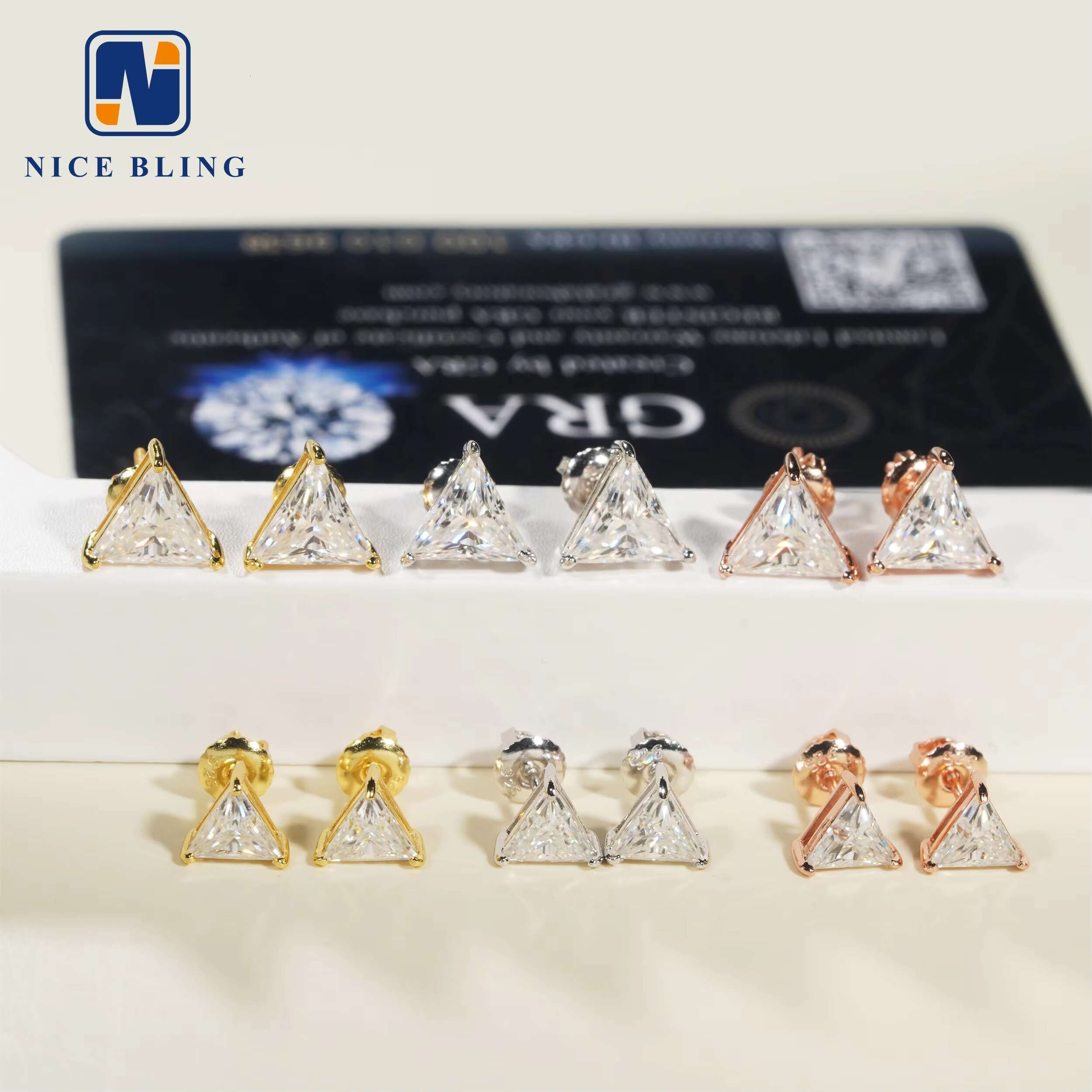 Chic Unisex Moissanite Hoop Studs | Rhodium-Coated Triangle Design with Sparkling Jewels