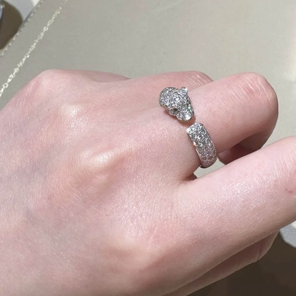 Gorgeous luxury fashion leopard ring brand jewelry opening design party sparkling diamond charm accessories