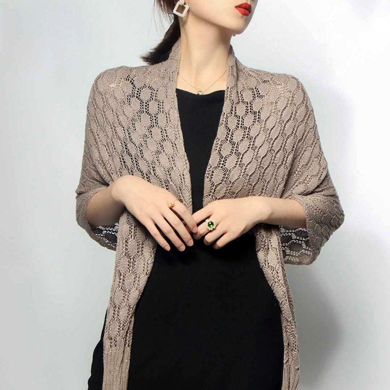 K627 Loose matching cheongsam shawl hollow thin jacket sunscreen knitted cardigan long-sleeved small waistcoat female summer air conditioning