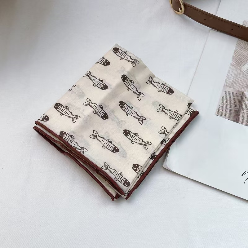 T634 printed cotton small square scarf for women in spring and summer Japanese style all-match student decorative scarf headscarf thin scarf
