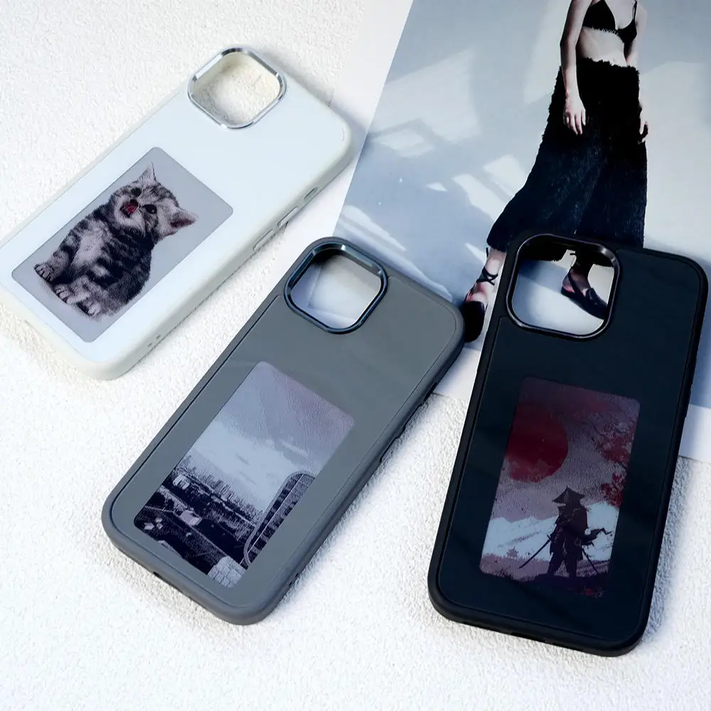 NFC Function Smart Case For iphone 16 15 14 13 Pro Max E ink 4 Color Screen DIY Fashion Phone Cover Cartoon Girl New Funda