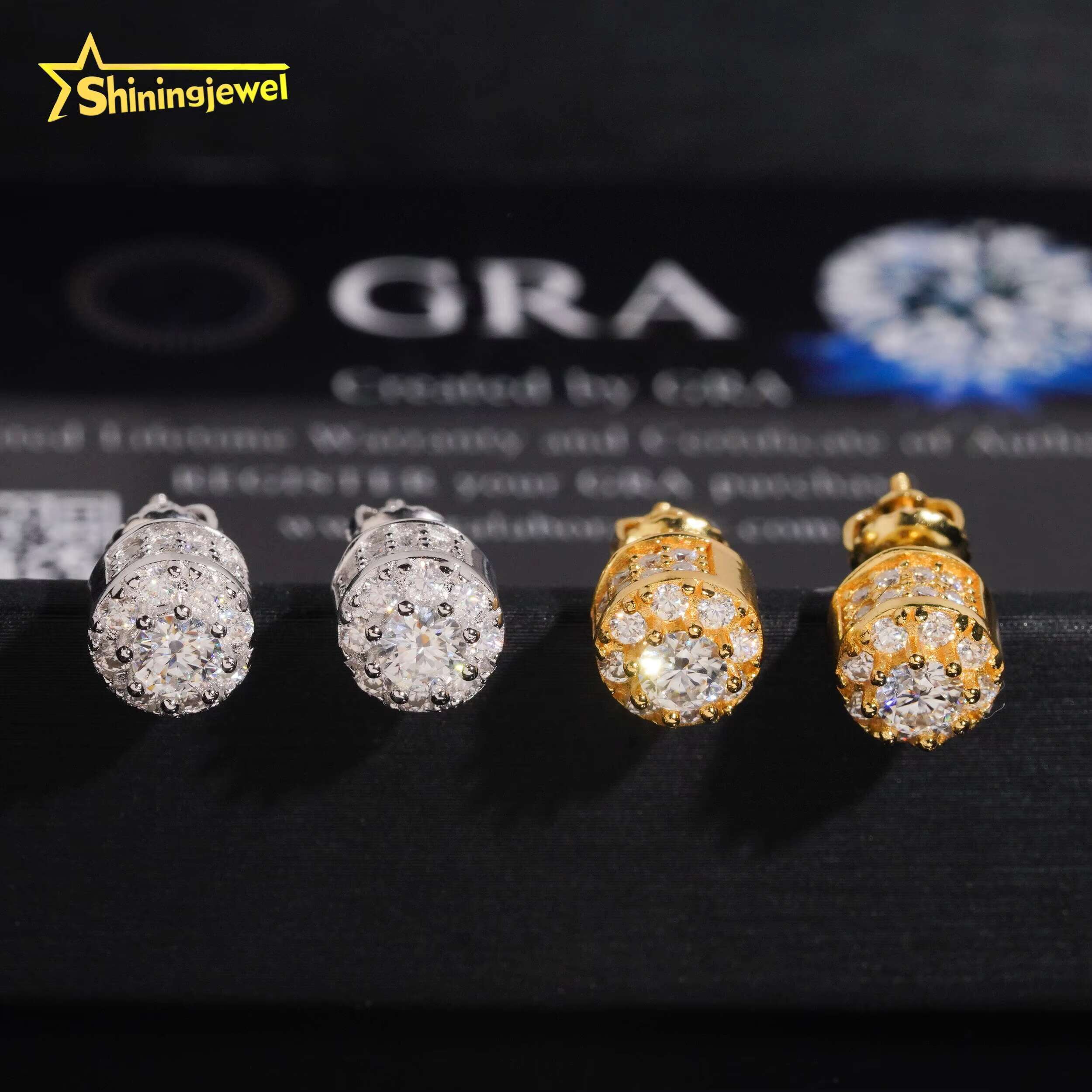 Hip Hop Jewelry Pass Tester Stocks 925 Sterling Silver Gold Plated Iced Out VVS Diamond Moissanite Stud Earring Men Earrings