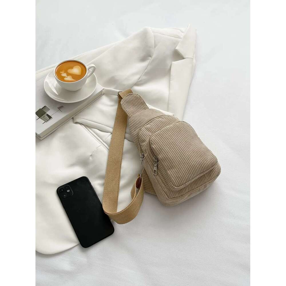 ddmy women's chest Chest casual lightweight waist Korean style versatile pure color extra soft small simple corduroy shoulder crossbody bag