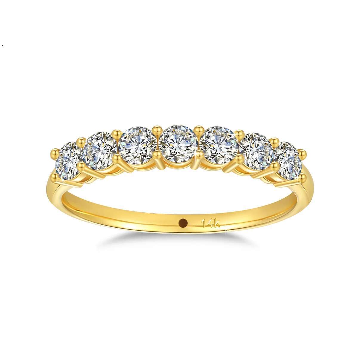 7 Stone Moissanite Ring 100% 14K Yellow Gold 585 for Women Classic Jewelry Engag e ment Wedding B and Christmas Gifts