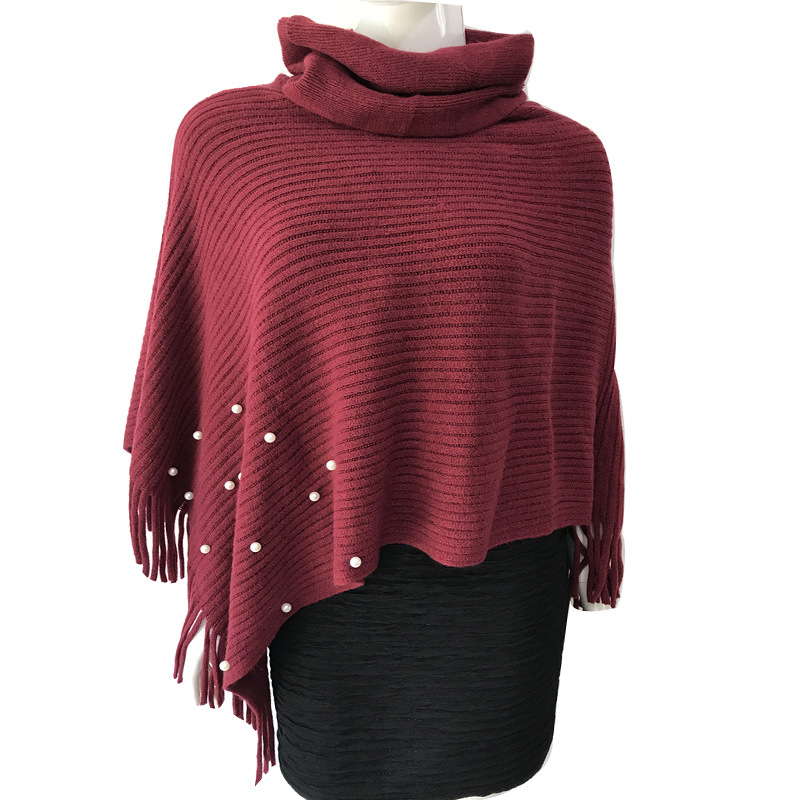K622 European and American knitted cape shawl high collar beaded tassel suit autumn and winter solid color cape shawl women