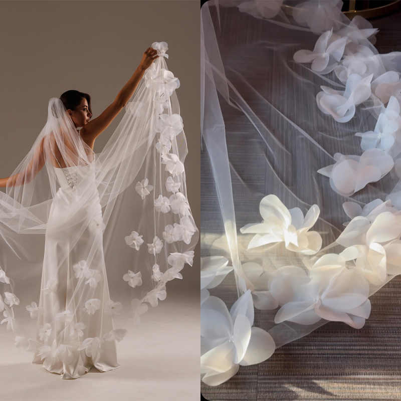 Elegant Tulle Wedding Veils Chapel Veils Headdress Women White Ivory One-Layer Bridal Veil Exquisite Length Wedding Accessories Customized V3000