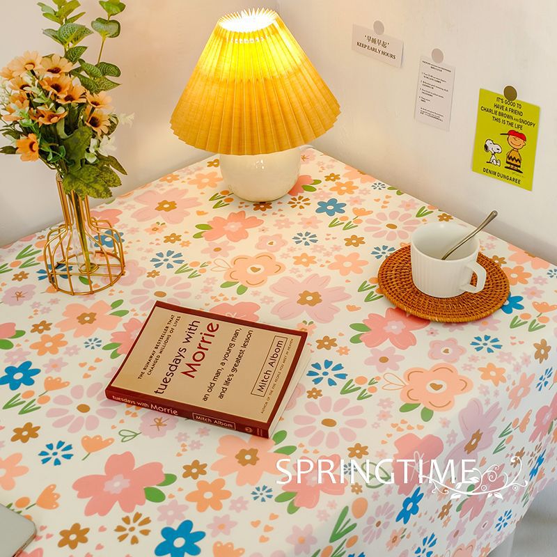 XX0411 Girls Heart Velvet Cloth Tablecloth Study Desk Decoration Cotton Tablecloth High-grade Atmosphere Pastoral Ins Style Small Fresh Floral Daisy C