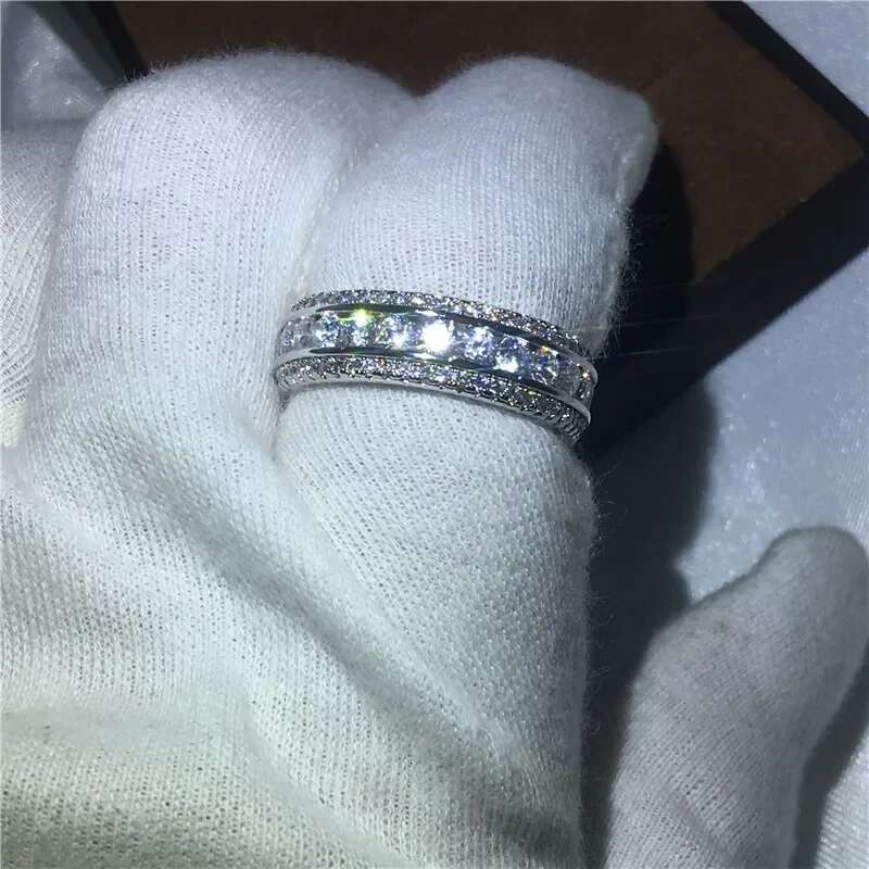Eternity Full Round Lab Diamond Ring White Gold Engagement Wedding Band Rings for Women Men Jewelry Gift