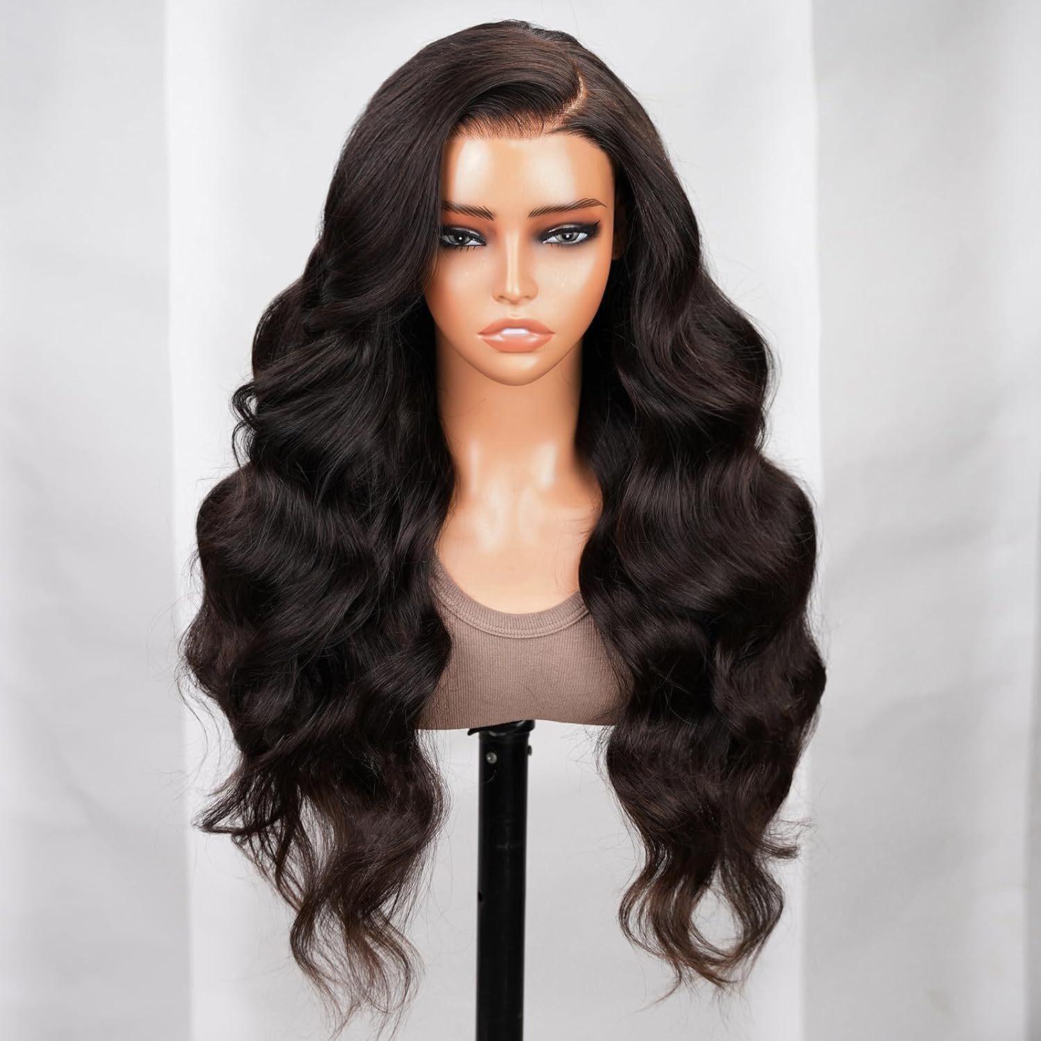 front Womens lace synthetic wig black long curly hair with big waves body wigs