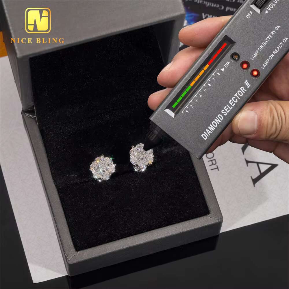 Bling Fine Jewelry Stone Sterling Sier Moissanite Stud Big Flower Earrings