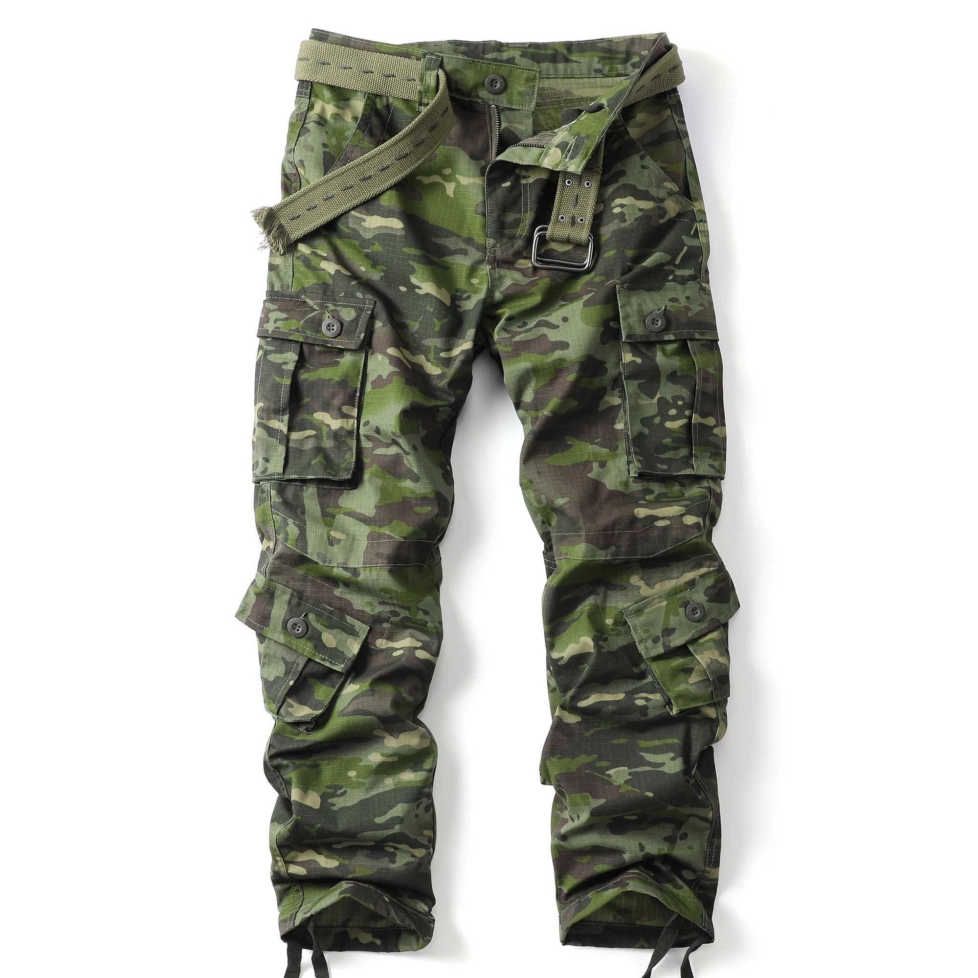 AKARMY camouflage pattern mens retro multi pocket outdoor pants mens cotton comfortable tactical pants (without belt) W250505