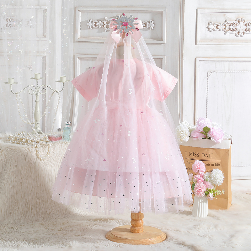 DISNEY Elsa princess Girls' short-sleeved summer dress Frozen theme baby designer clothes children's t-shirt dress.