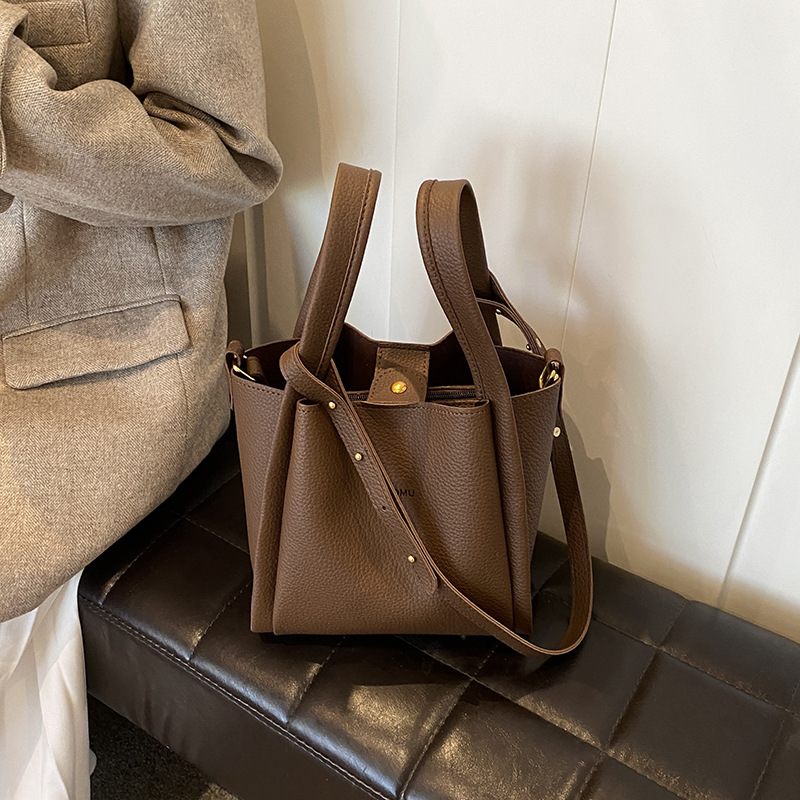 Women's new basket simple handbag soft leather shoulder diagonal cross bucket bag