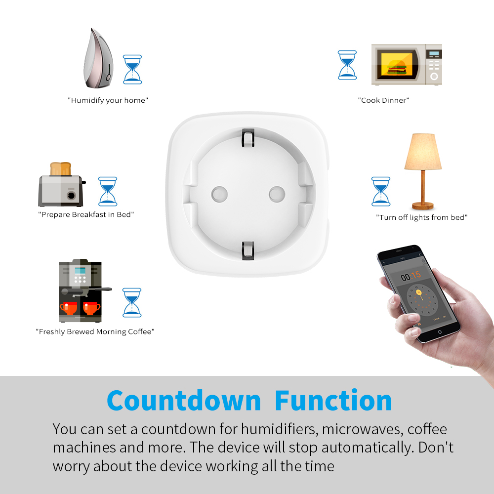 Smart Home Socket WiFi 20A EU Plug Outlet Remote Control Timer Power Monitor Support Voice Google Home Alexa