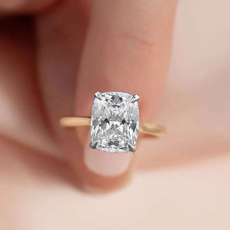 Luxury Cushion Cut 3ct Lab Diamond Ring 100% Real 925 Sterling Silver Engagement Wedding Band Rings for Women Promise Jewelry