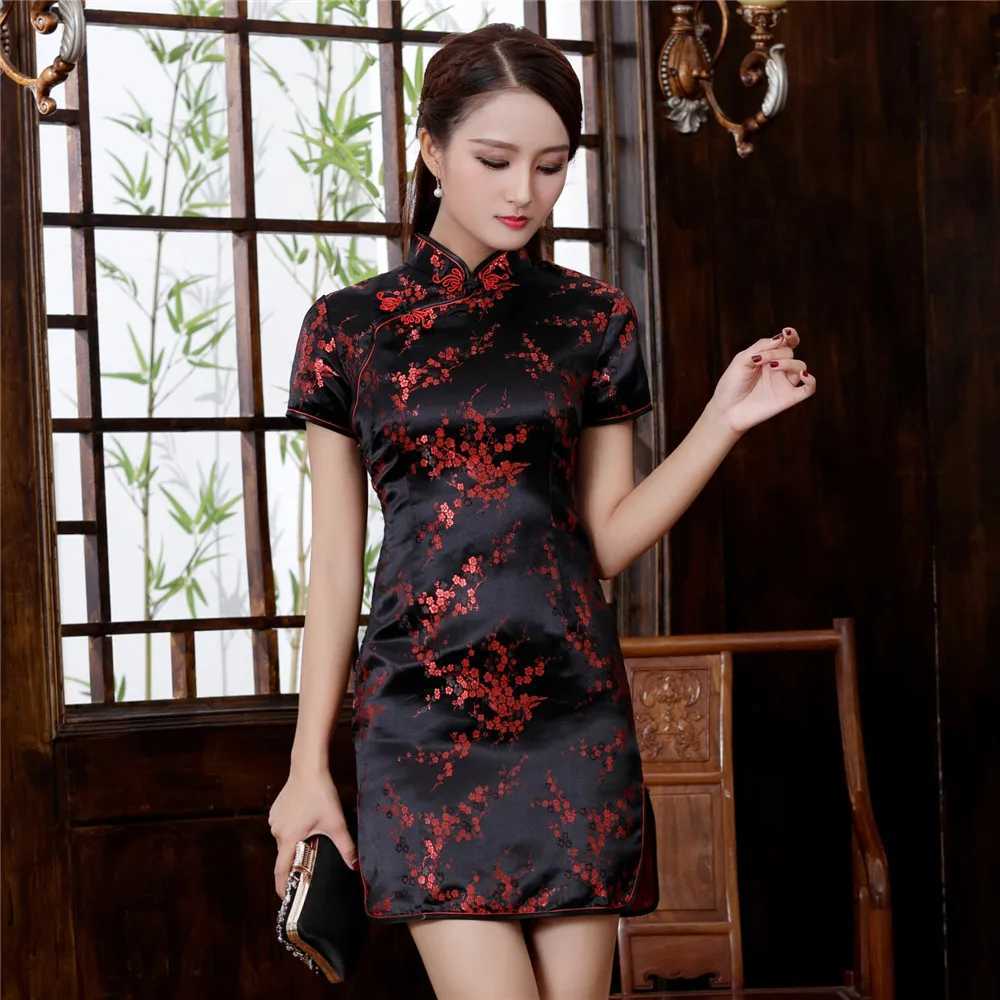 Sexy Glod Chinese Womens Dragon Mini Cheongsam Traditional Satin Cheongsam Casual Tank Top Dress S M L XL XXL 4XL 5XL 6XLXJ250504