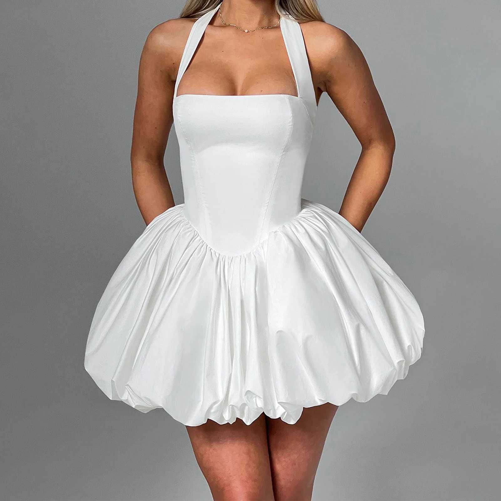 Womens Bubble Strap Mini Dress Elegant Summer Sleeveless Strap Tight corset Party Club Short Skirt Y2K Street ClothingXJ250504