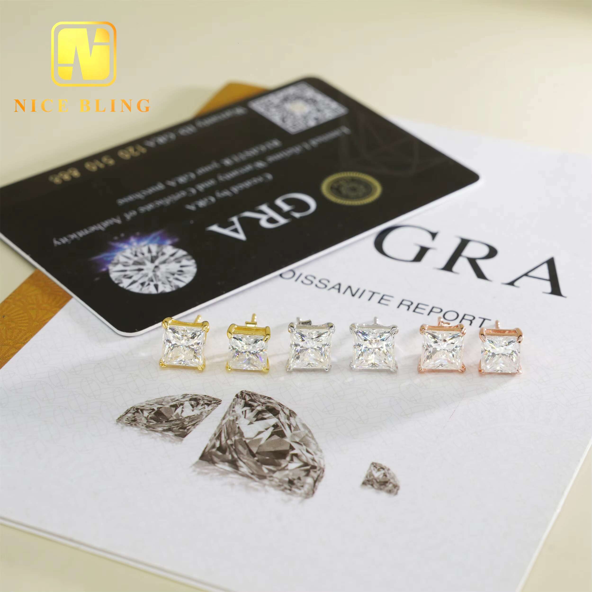 Wholesale Price Hip Hop Moissanite Diamond Earrings Princess Cut Lab Diamond Studs Men Women Sterling Silver Solitaire Earrings