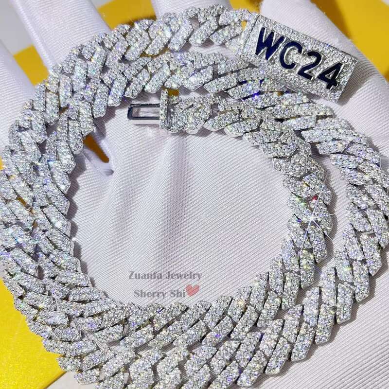 Zuanfa Jewelry Custom Made Name Clasp Miami VVS Moissanite Diamond 10MM Cuban Link Necklace Iced Out Cuban Chain